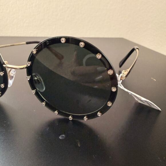 Valentino Black/Gold Tone VA 2010-B Crystal Embellished Round Sunglasses
